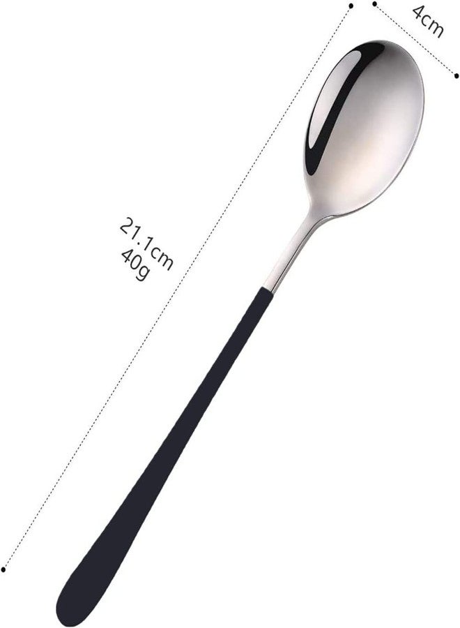 WE-CEF Gold Plated Stainless Steel Espresso Spoons Round Soup Spoon Korean Dinner Spoon Stainless Steel Table Spoons Korean Spoon with Long Handles(Black, Set of 2) - Image 2